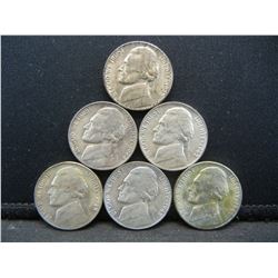 (6) BU Silver War Nickels (2) 1942P, 44P, 44S, 45P, 45S
