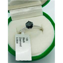 10K White Gold Black Diamond(0.9ct) Ring (~weight 1.6g), Made in Canada, Insurance Value $1200