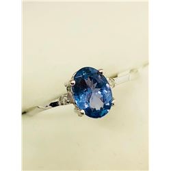10K White Gold Tanzanite(0.8ct) Diamond(0.02ct) Ring (~Size 7)(Ring is resizable for $40), Made in C