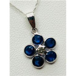 14K White Gold Ceylon Sapphire(2.8ct) Diamond(0.08ct) With 10K Chain Necklace, Suggested Retail Valu
