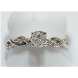 14K White Gold Diamond(0.5ct) Pink Diamond(0.12ct) Ring (~Size 6)(Ring is resizable for $40) (~weigh