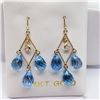 Image 1 : 14K Yellow Gold Blue Topaz(8ct) White Sapphire(0.3ct) Earrings (~weight 2.4g), Made in Canada, Appra