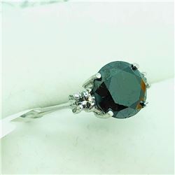 10K White Gold Black Diamond(2.1ct) Diamond(0.06ct) Ring (~Size 6.5)(Ring is resizable for $40) (~we
