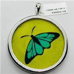 Silver Gemstone Painting W/ Fashion Cord Necklace (~weight 19.6g), Suggested Retail Value $600