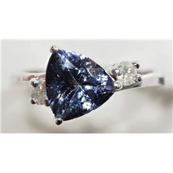 14K White Gold Tanzanite(2.2ct) 2 Diamond(0.2ct) Ring, Suggested Retail Value $5000