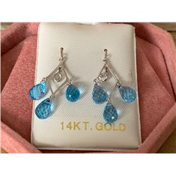 14K White Gold Blue Topaz(8.6ct) White Sapphire(0.3ct) Earrings, Made in Canada, Suggested Retail Va