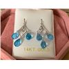 Image 1 : 14K White Gold Blue Topaz(8.6ct) White Sapphire(0.3ct) Earrings, Made in Canada, Suggested Retail Va