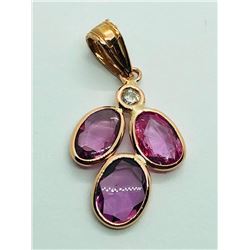 14K Rose Gold Pink Sapphire(1.5ct) Diamond(0.04ct) Pendant, Insurance Value $2200