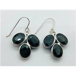 14K White Gold Sapphire(10ct) Diamond(0.08ct) Earrings (~weight 2.59g), Appraised Retail $2200