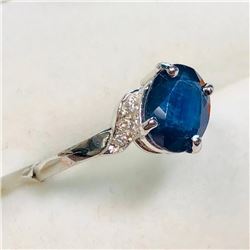 10K White Gold Sapphire(2ct) Diamond(0.06ct) Ring (~Size 6.5)(Ring is resizable for $40) (~weight 2.