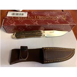 NEW Falcon Stag Handle 4 inch fixed blade Spanish hunting knife with leather sheath
