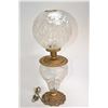 Image 1 : Antique electrified banquet lamp with frosted and clear iris patterned font and globe on cast base