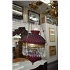 Image 1 : Deep red quilted satin glass ceiling fixture with hanging lustres