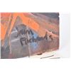 Image 2 : Unframed acrylic on canvas painting of a stylized boats in a coastal setting signed by artist Jean R