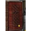 Image 1 : 100% Handmade Iranian Baluchi area carpet with geometric design and red background and highlights of