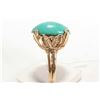 Image 2 : Tested 14kt yellow gold set with cabochon green turquoise gemstone, size 10.5