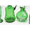 Image 2 : Selection of hand painted antique Kelly green glass including cruet with hollow stopper, small pitch
