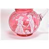Image 2 : Fenton limited edition cranberry Mary Gregory style pitcher with ruffled edge and applied colourless