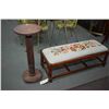 Image 1 : Antique quarter cut oak 29" high statuary/fern stand, needs work and a oak framed needle point uphol