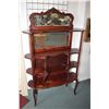 Image 1 : Small antique ?tag?re with multiple shelves, two bevelled mirrors and sculpted backboard, 60" in hei