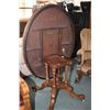 Image 2 : Victorian burl walnut tilt top loo table with birdcage pedestal, inlaid banding and porcelain castor