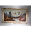 Image 1 : Large framed oil on canvas painting of a mountain scape by artist Jean Nortier, 24" X 48"