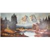 Image 2 : Large framed oil on canvas painting of a mountain scape by artist Jean Nortier, 24" X 48"