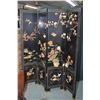 Image 1 : Four panel Oriental black lacquered room divider with one side decorated with natural stone flora an