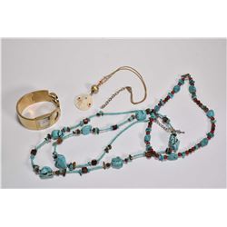 Selection of vintage collectible jewellery including 32" turquoise beaded necklace and a 16" turquoi