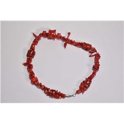 Red natural coral beaded necklace, approximately 20" in length