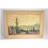 Image 1 : Framed acrylic on board painting of a mountain landscape signed by artist S.G. Moyer 15 1/2" X 23"