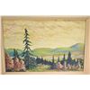Image 2 : Framed acrylic on board painting of a mountain landscape signed by artist S.G. Moyer 15 1/2" X 23"