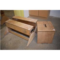 Two small saw horses and a small wooden stool - . (Update for March 27th. This item will be stored a