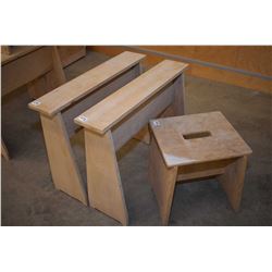 Two small saw horses and a small wooden stool - . (Update for March 27th. This item will be stored a