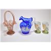Image 1 : Four pieces of Fenton hand painted glassware including set of Easter bunny egg cups marked, a blue g
