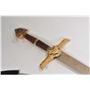 Image 3 : Two decorative broad swords each with serpentine and figural hilt and each with wooden wall mount ha