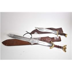 Semi contemporary sheathed Bowie knife with wood and brass hilt, 12" blade marked "C-JUL-HERBERTZ" s