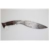 Image 1 : Late 19th century Nepalese Kukri with heavy swollen 12 1/2" blade and wooden grip. Note missing scab