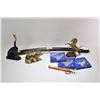 Image 1 : Selection of miscellaneous including a decorative sword, two brass animals including a bear and a re