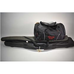 Canvas duffle bag and contents including webbed shooters vest, Daniel Defense fixed front and rear s