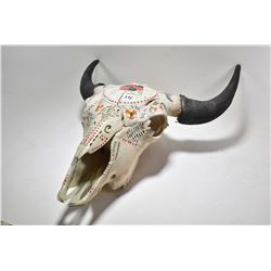 Painted buffalo skull, approximately 27" tip of horn to nose