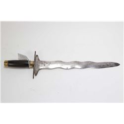 Unknown Javanese Kris with 11 3/4" blade, wooden and brass grip, 16" overall length