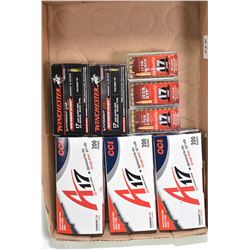 Three 200 count boxes of CCI A17 Varmint tip ammunition, two 50 count boxes of Winchester 17 Win Var