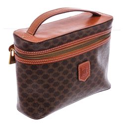 Celine Brown Monogram Coated Canvas Leather Cosmetic Vanity Bag