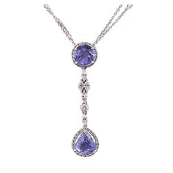 8.10 ctw Tanzanite and Diamond Pendant And Chain - 18KT White Gold