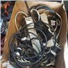 Image 2 : BOX OF POWER BARS AND BASKET OF TOOLS W/ EXTENSION CORDS