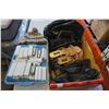 Image 1 : BOX OF LADY SHOES AND PURSES W/ TRAY OF MULTI TOOLS