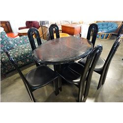 BLACK LAQUER DINING TABLE W/ 6 CHAIRS AND JACK KNIFE LEAF