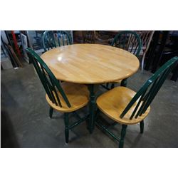 MAPLE AND GREEN DROPLEAF DINING TABLE W/ 4 CHAIRS