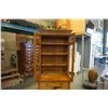 Image 8 : ANTIQUE ENGLISH OAK BEVELLED GLASS 2 PIECE CABINET W/ ORIGINAL BRASS HARDWARE